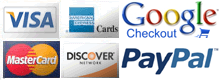 We accept American Express, Discover, Visa, and MasterCard.